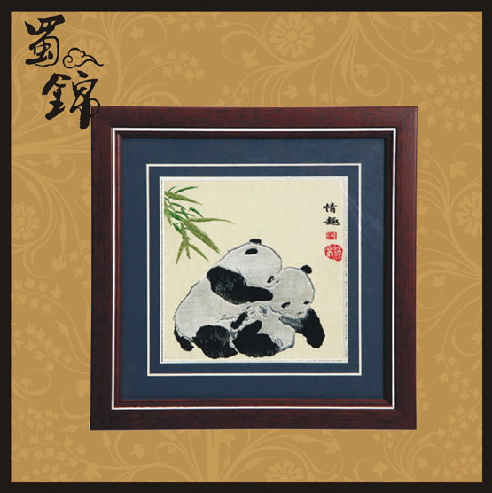 四川蜀锦,情趣熊猫镜框